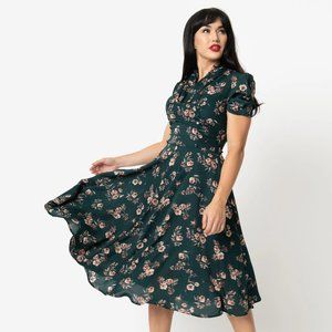 Unique Vintage 1940s Green Floral Camilla Dress
